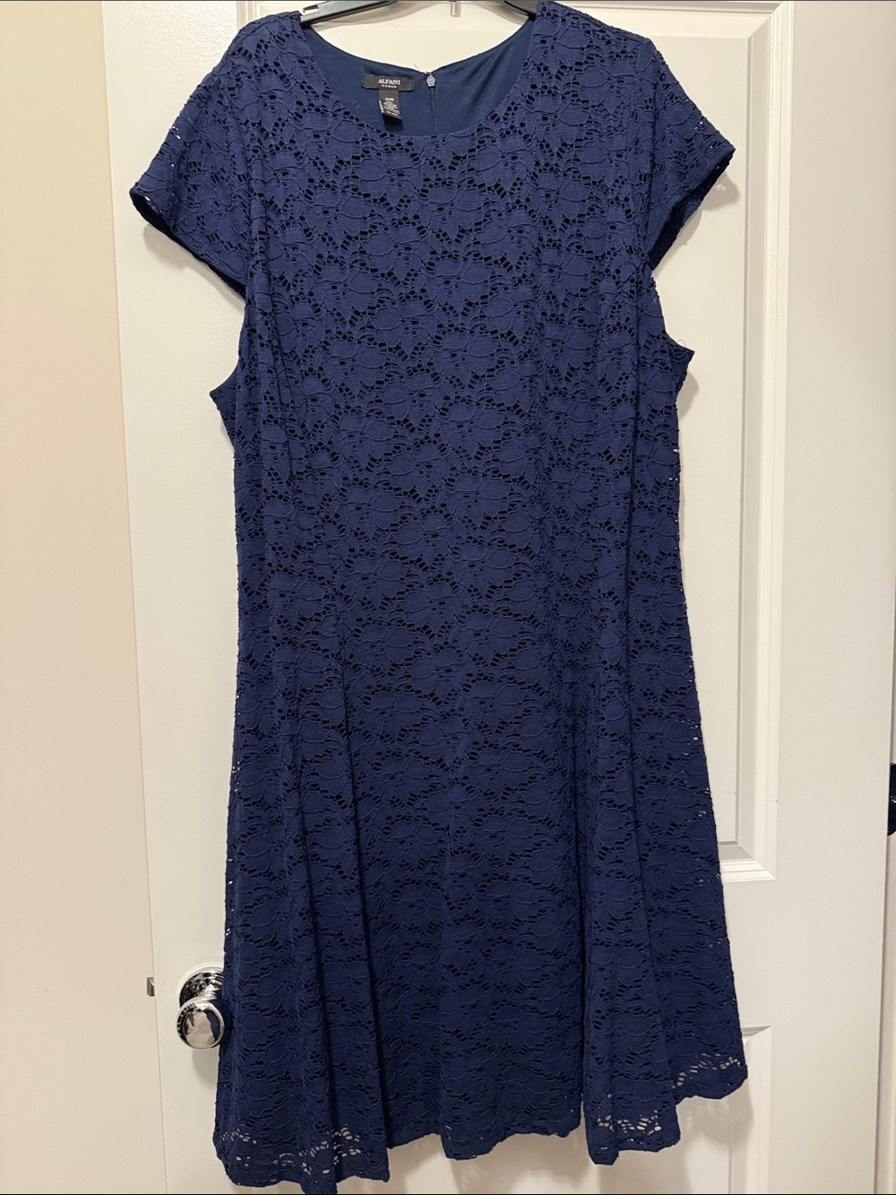Alfani Navy Short-Sleeve Lace Midi Dress